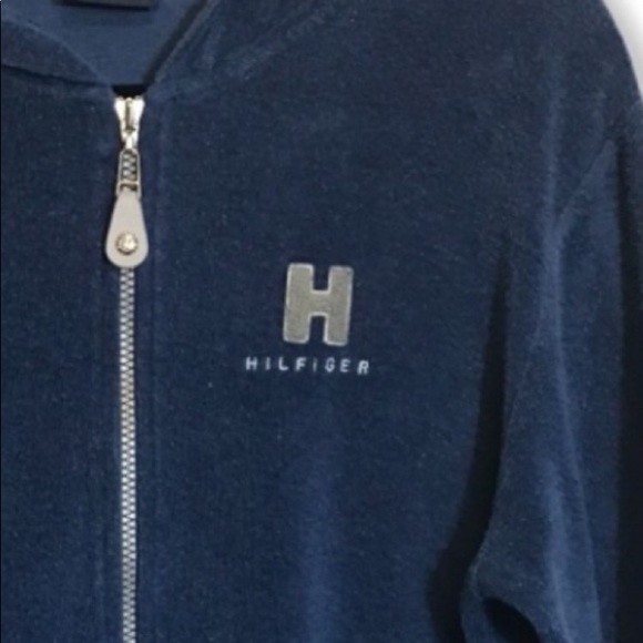 90s Tommy Hilfiger Variety Fleece Jacket Hoodie Blue full zip Logo size M - Picture 14 of 15